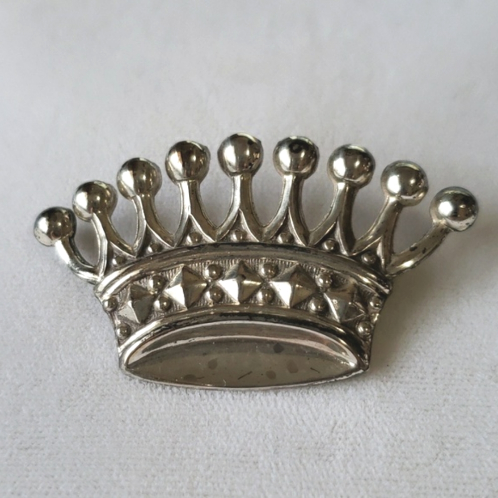 Vintage Sterling Silver Tiara Crown Brooch by Lang EUC